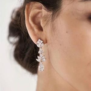 Silver crystal dangle bridal earrings